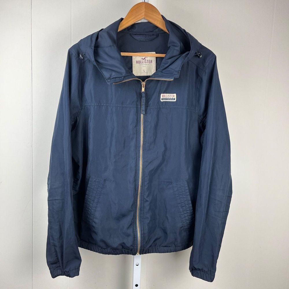 Hollister Hooded‎ Windbreaker Jacket Womens Large Navy Blue Full Zip - Picture 2 of 6
